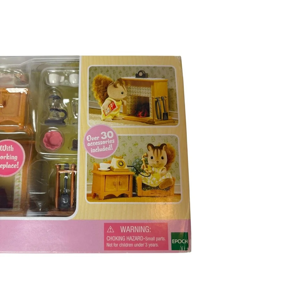 Calico Critters Deluxe Living Room Set Furniture Light Up Fireplace‎ CC1456 NEW